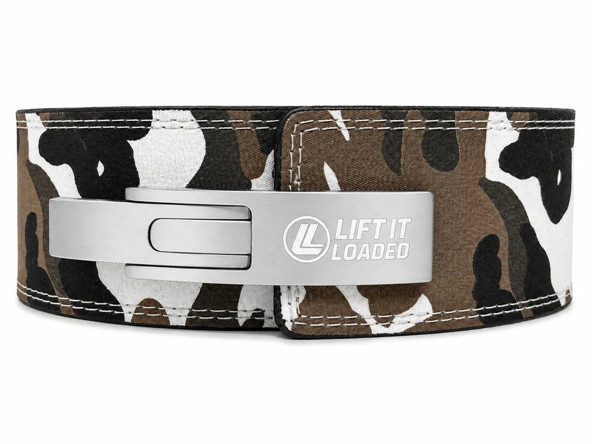 Lift It Loaded 10mm Leather Lever Weightlifting Belt - Camo / Stainless Steel Lever