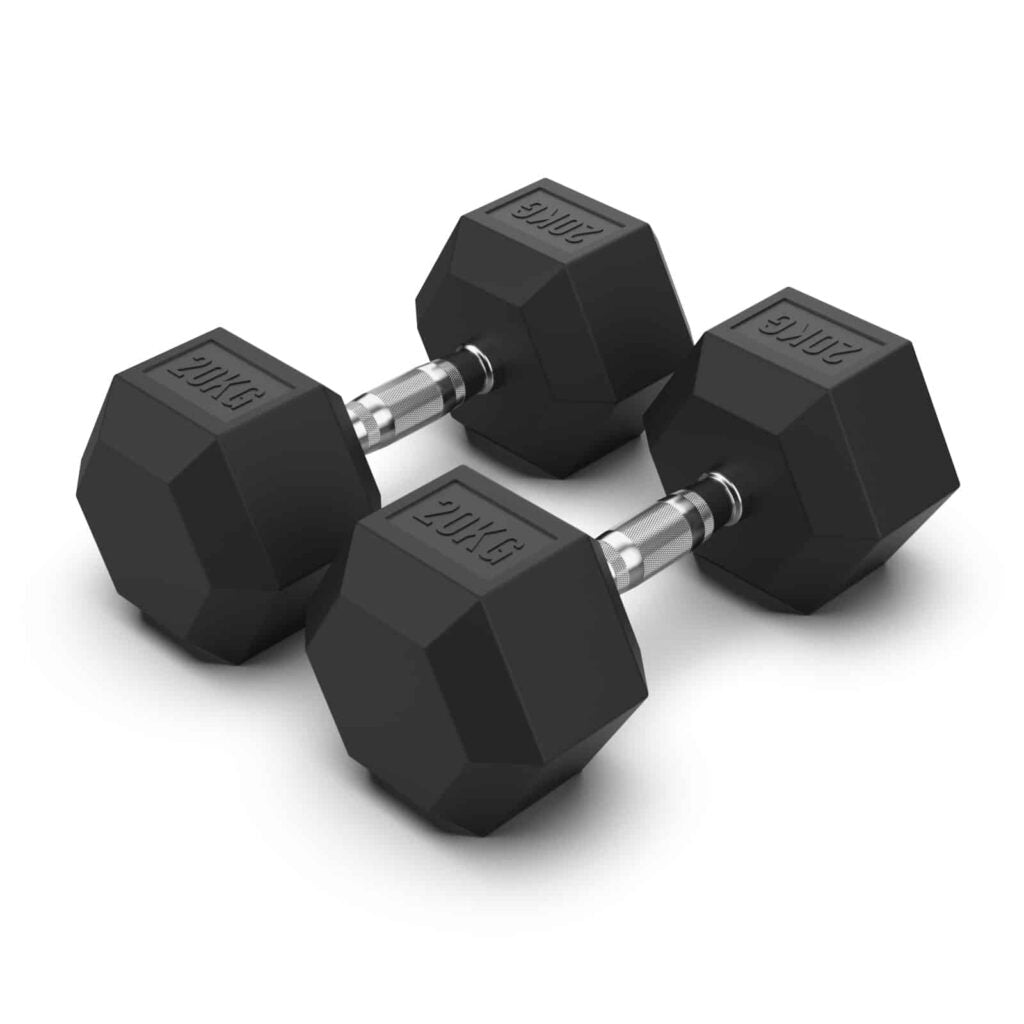 Rubber Hex Dumbbells 20kg (PAIR)