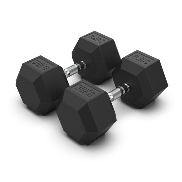 Rubber Hex Dumbbells 30kg (PAIR)