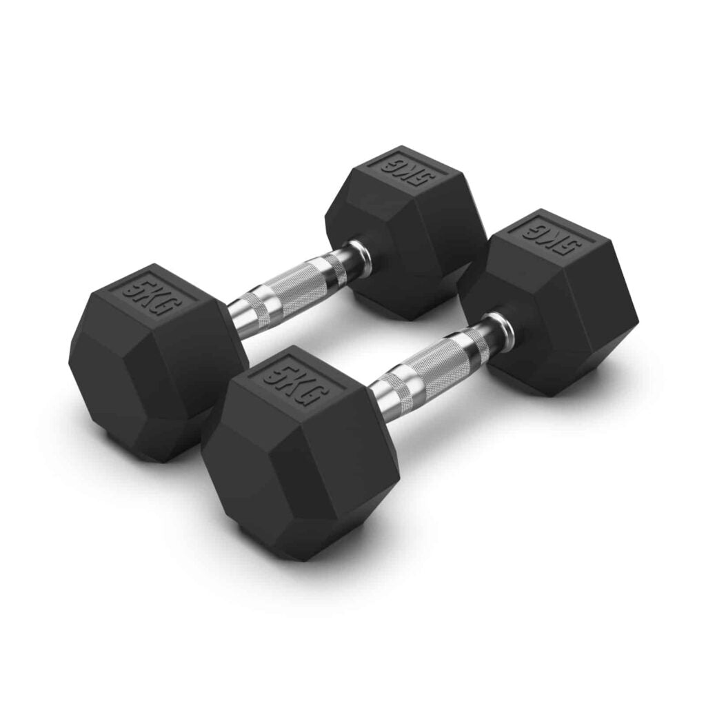 Rubber Hex Dumbbells 5kg (PAIR)
