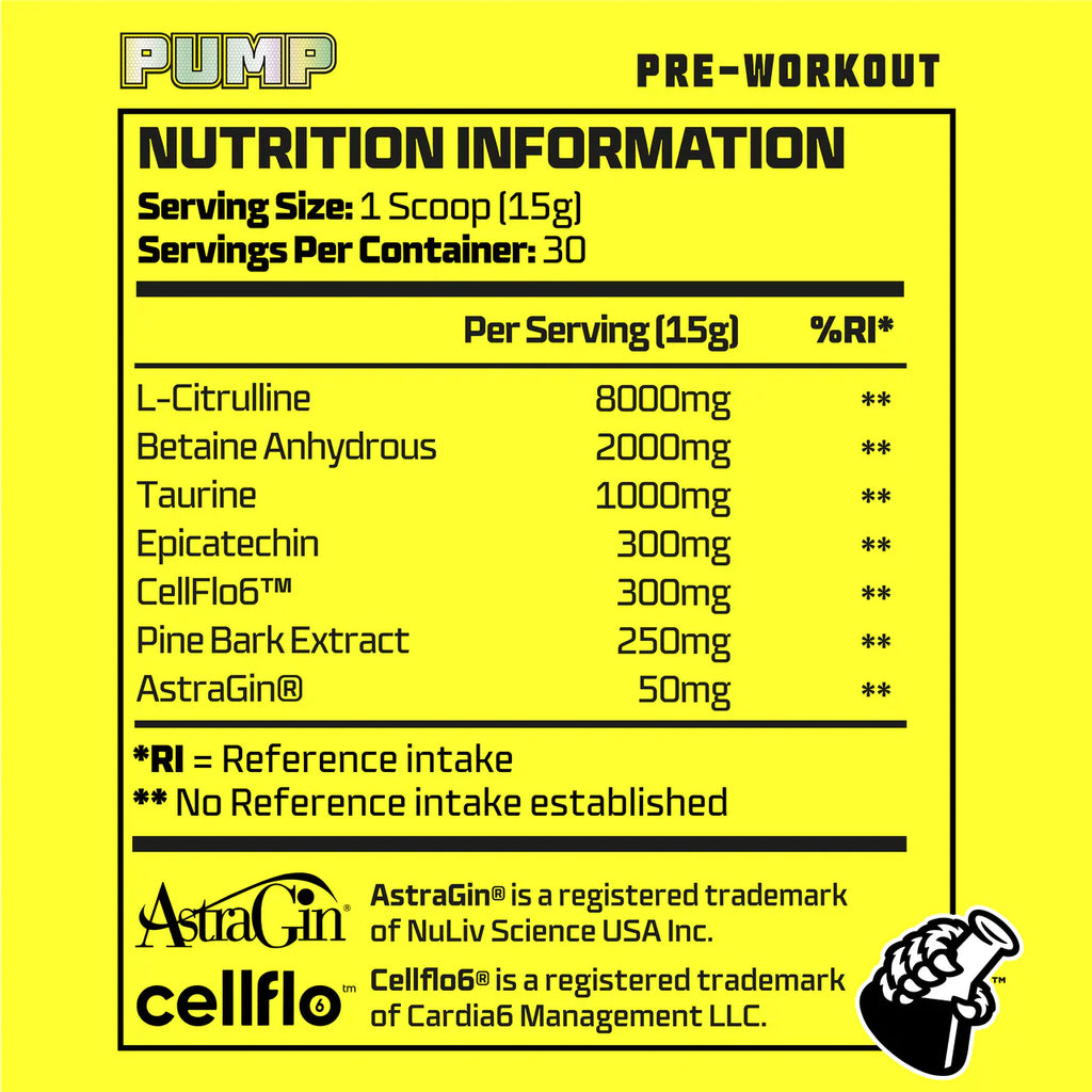 PUMP Stimulant Free Pre-Workout - 30 Servings - Lemon Sherbet