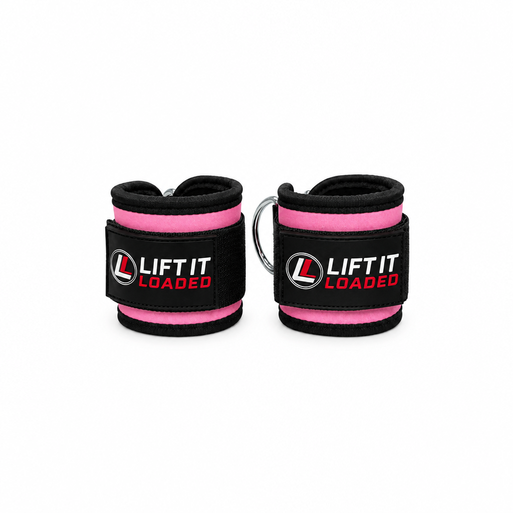 Lift it Loaded® Padded Neoprene Ankle Straps with Velcro Lock and Hoop (Pink)