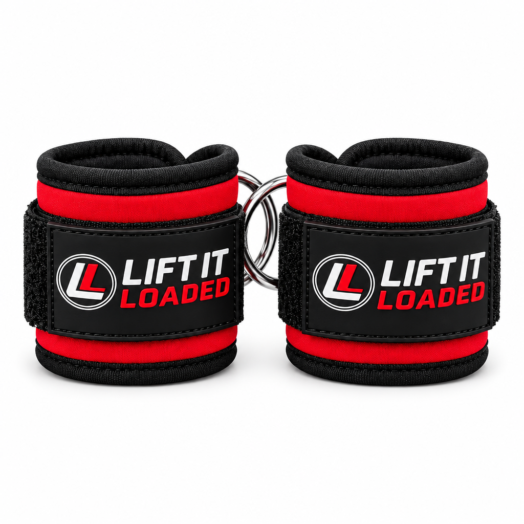 Lift it Loaded® Padded Neoprene Ankle Straps with Velcro Lock and Hoop (Red)