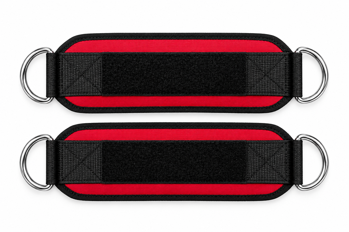 Lift it Loaded® Padded Neoprene Ankle Straps with Velcro Lock and Hoop (Red)