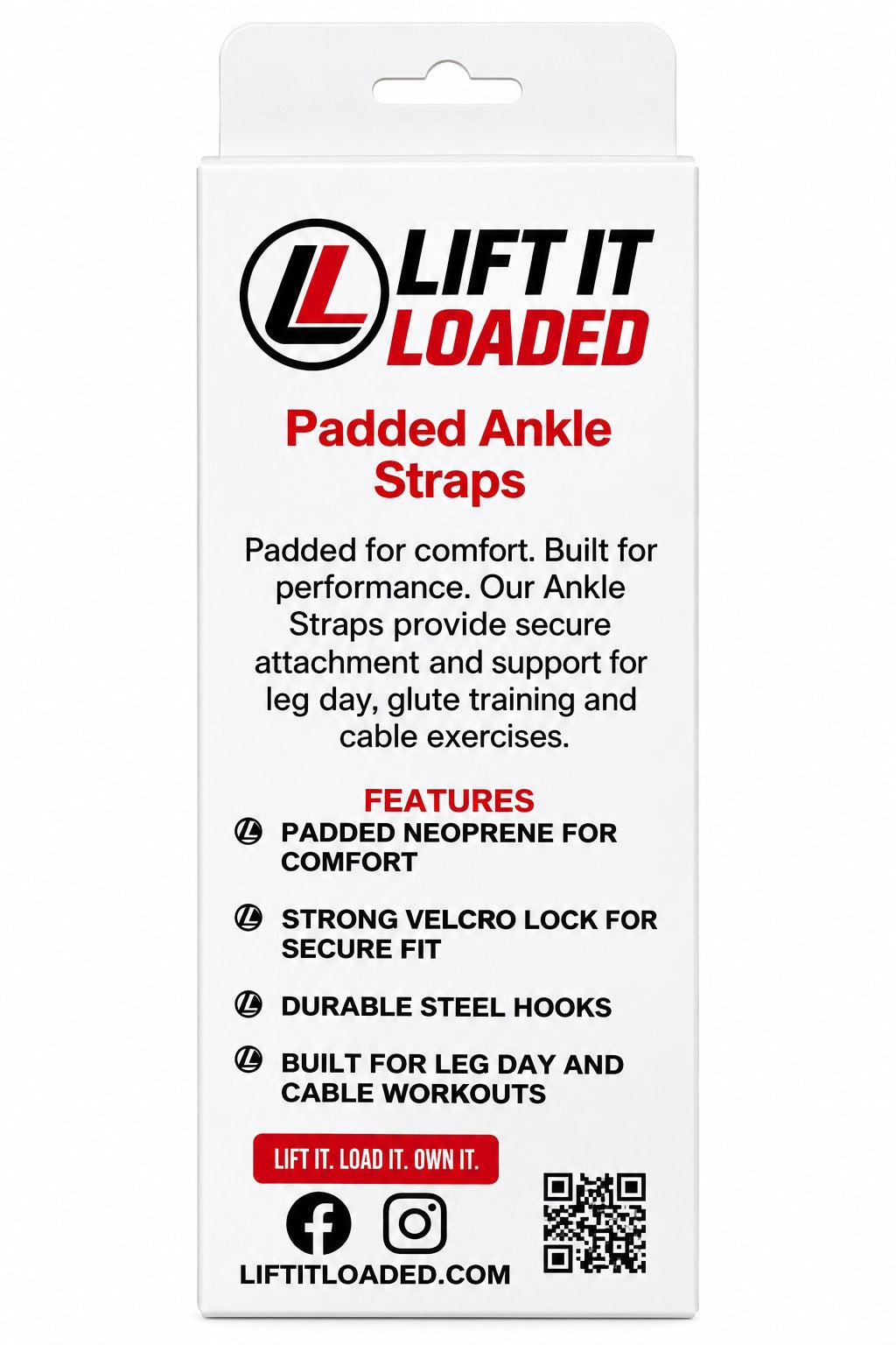 Lift it Loaded® Padded Neoprene Ankle Straps with Velcro Lock and Hoop (Black)