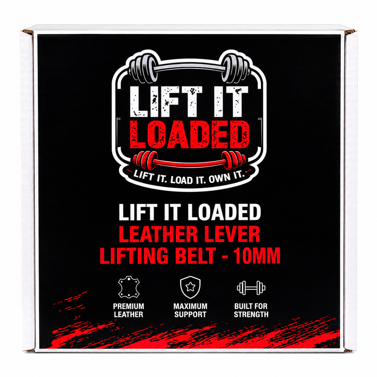 Lift it Loaded® Premium Leather Lever Lifting Belt - 10mm (Black Buckle / Embossed Logo)