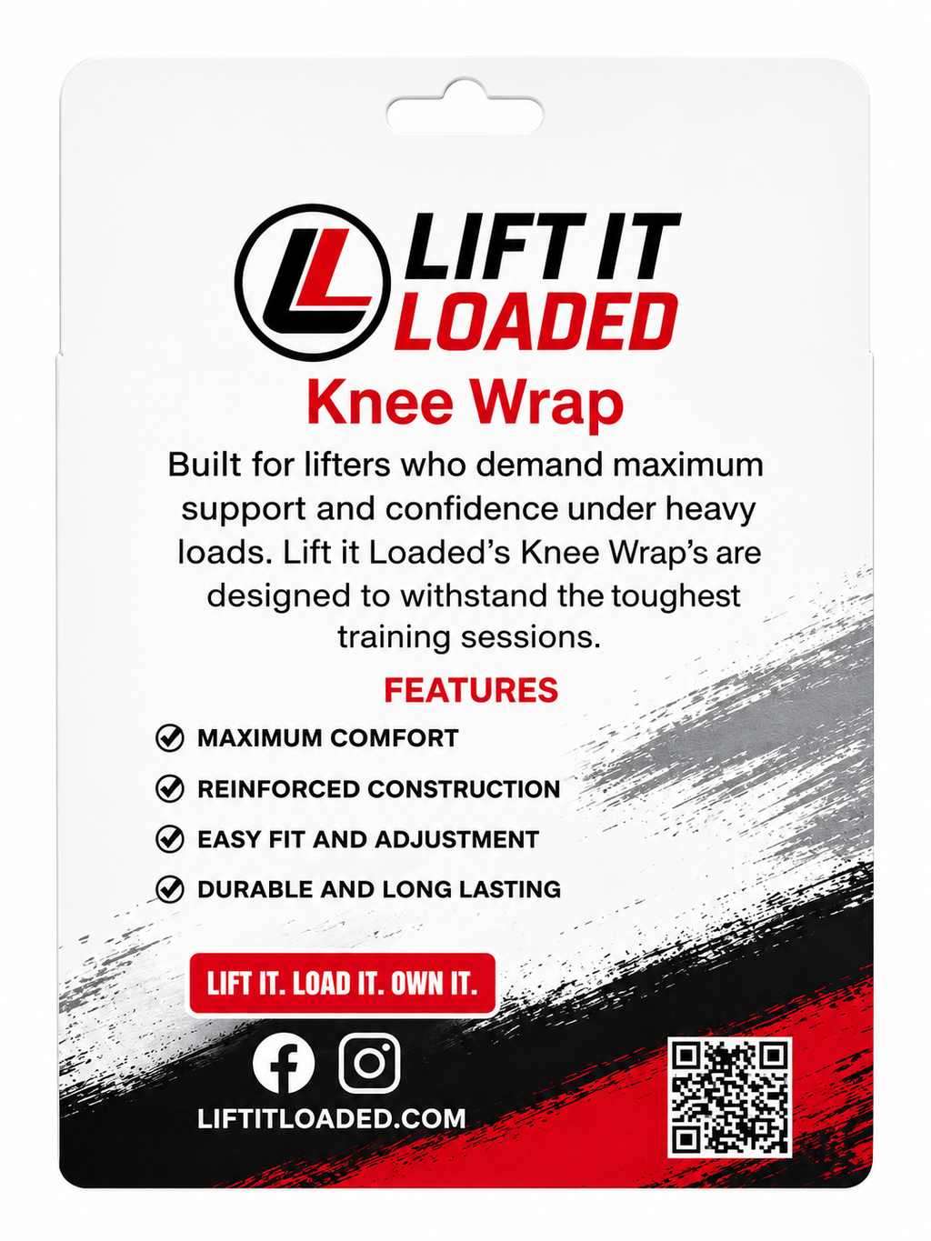 Lift it Loaded® Breathable Knee Wrap - 72“ (Black with Red Stripe)
