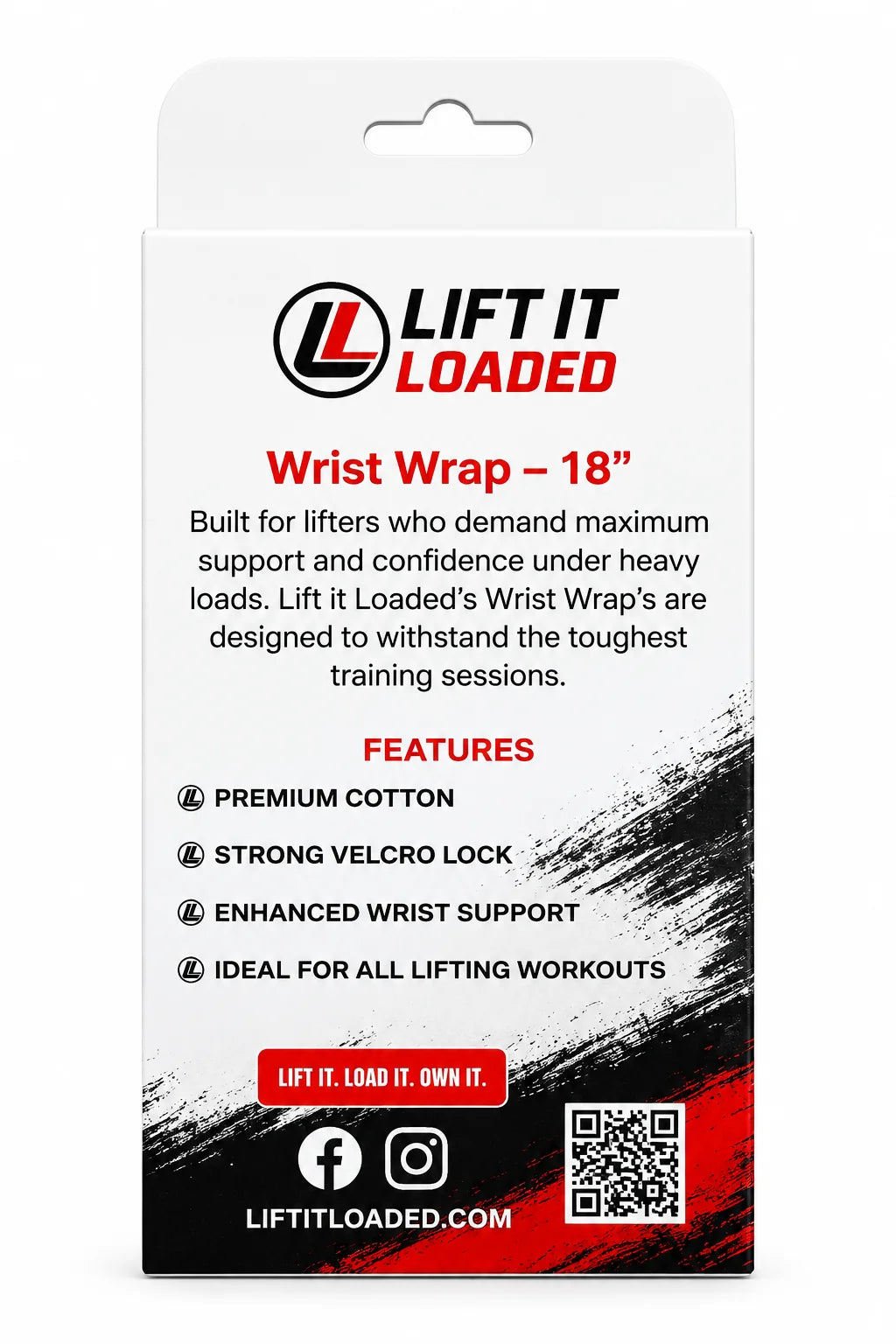 Lift it Loaded® Wrist Wrap with Velcro Lock - 18“ (Black / White Stripe)