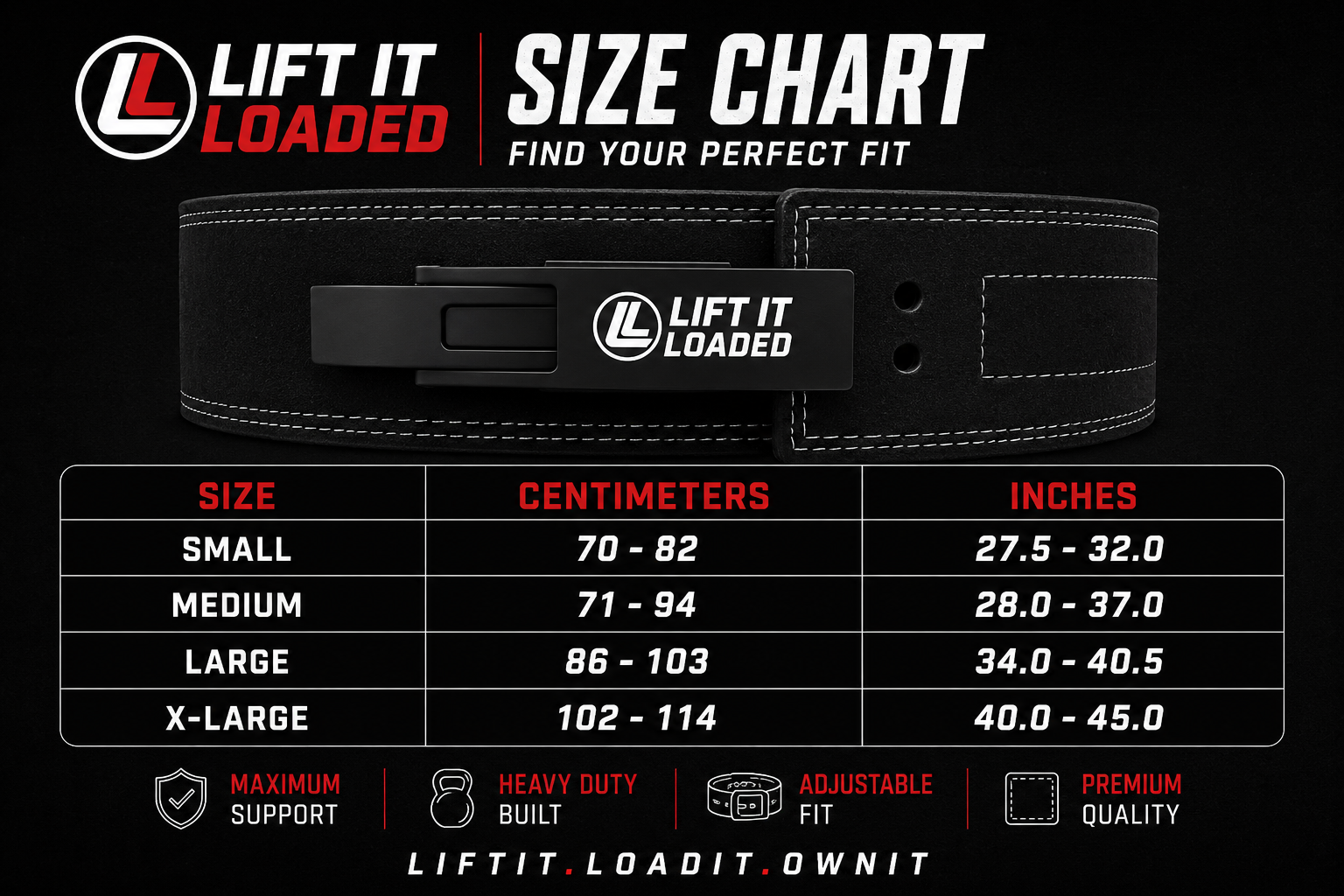 Lift It Loaded 10mm Leather Lever Weightlifting Belt - Black / Stainless Steel Lever